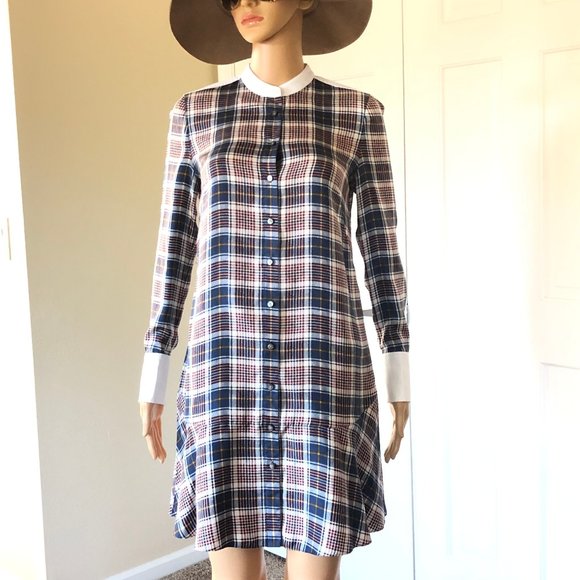 Tory Burch Cora Tartan Plaid Silk Shirtdress - Picture 1 of 16